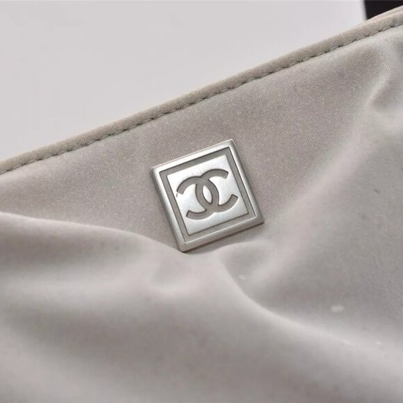 Authentic CHANEL Sports Line High Summer Nylon Leather CC Tote Bag Gray - Picture 6 of 16